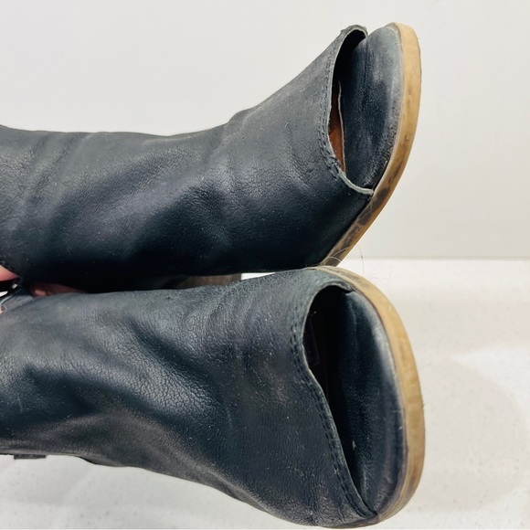 Lucky Brand Banu Cutout Booties  Leather Black Peep Toe Block Stacked Heel Sz 10 - Picture 12 of 16